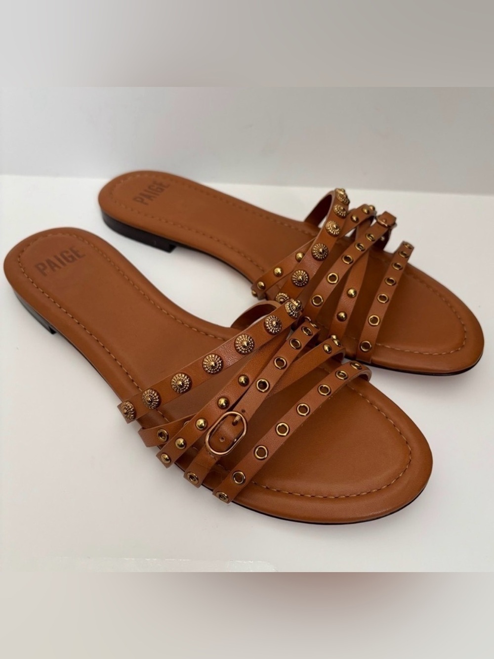 PAIGE Whiskey Brown Dylan Flats Slide Sandals Sz 9.5 Never worn